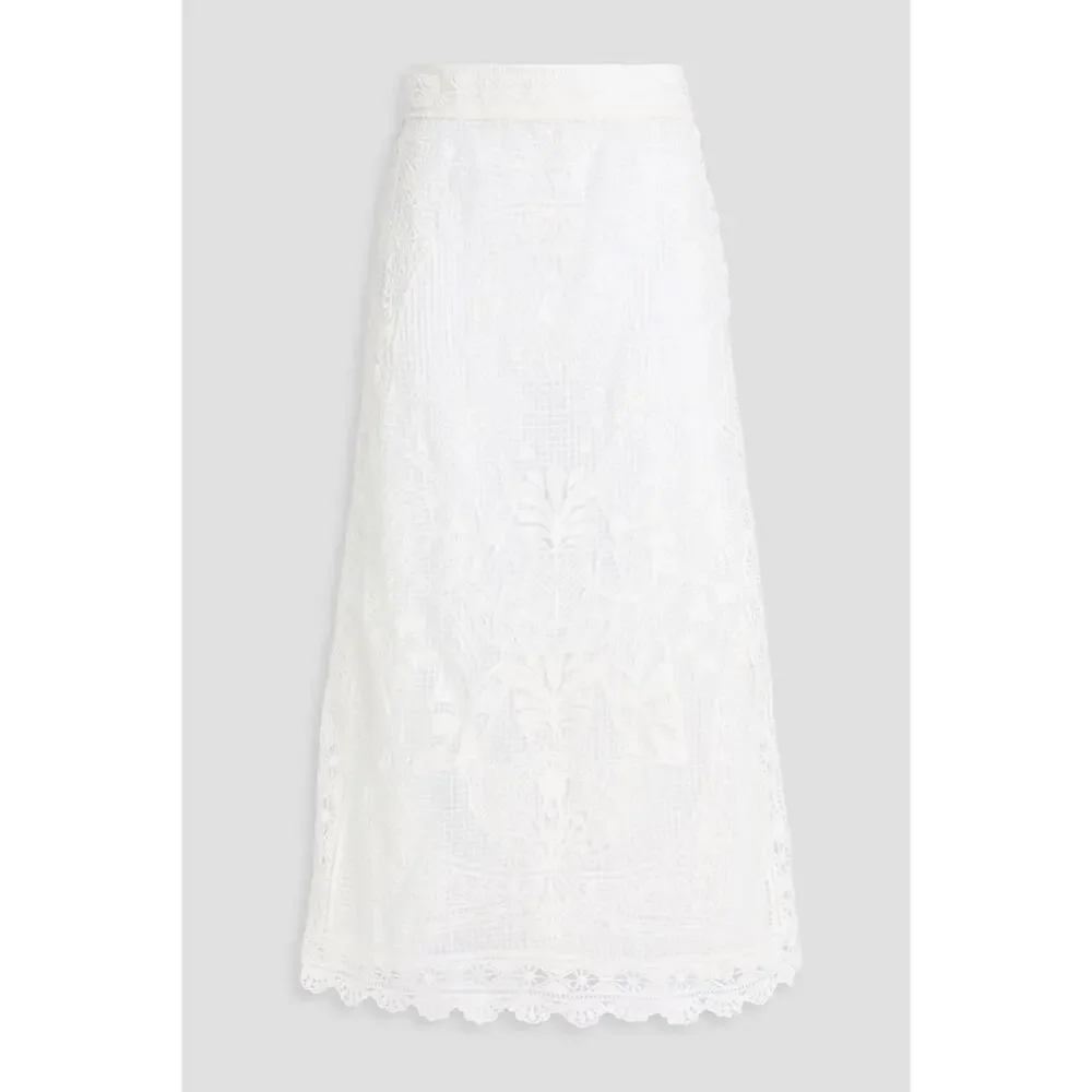 Farm Rio White Guipure Crochet Lace Midi Skirt, Coastal Bridal Boho Beachy Large - Picture 3 of 16